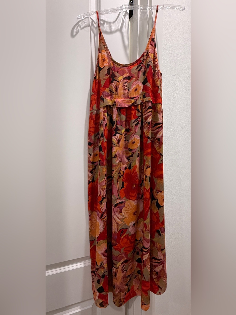 Wilfred Floral Dress in Red, Pink & Tan Tones